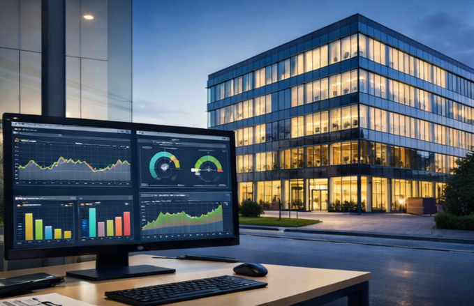 Energidashboard og kontorbygning